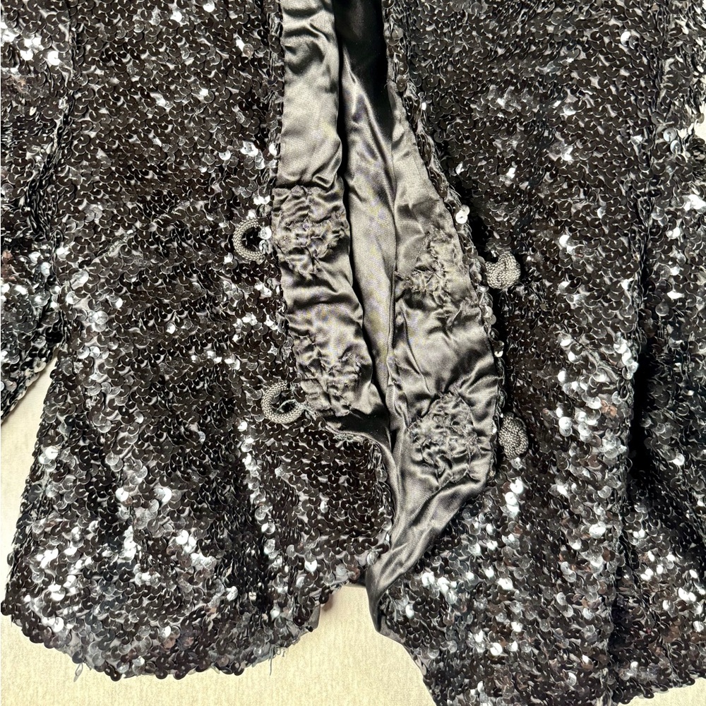 Vintage Union Made ILGWU Black Sequin Cropped Bolero Jacket w/ Frog Closure - Picture 15 of 16